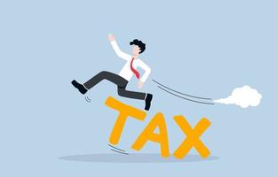 Tax payment deadline warning, deferral of individual income tax payment concept. Frightened businessman runing away from characters TAX. vector