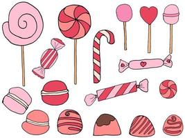 gran conjunto de ilustraciones vectoriales de dulces en color rosa