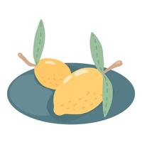 Lemons on a blue plate. Fresh ripe juicy fruits. Illustration for a magazine, menu, postcard. vector