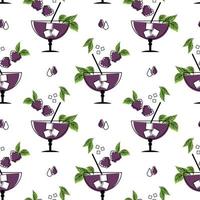 Seamless pattern, summer refreshing cocktails with blackberries, mint leaves and ice in a glass. Print, textile, kitchen design, cover
