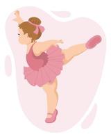Illustration, a little full girl ballerina in a pink dress and pointe shoes. Girl dancing. Print, clip art, cartoon illustration