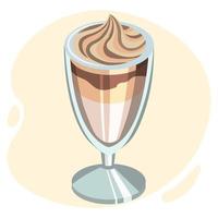 Illustration drawn realistic glass goblet with milk coffee cocktail. Brown-gold colors. Pint, clip art, icon
