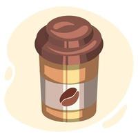 Illustration drawn realistic disposable coffee cup. Brown-gold colors. Pint, clip art, icon vector