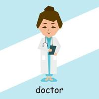Abstract character, profession concept, drawn female pediatrician with stethoscope. Cartoon illustration, clip art, icon, vector