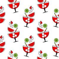 Seamless pattern, summer refreshing cocktails with watermelon, lime and ice in a glass. Print, textile, kitchen design, cover vector
