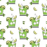 Seamless pattern, summer refreshing mojito cocktails with lime, mint leaves and ice in a glass. Print, textile, kitchen design, cover