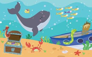 Marine background with aquatic animals vector
