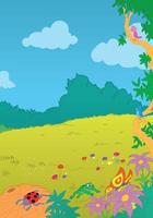 Field in spring with flowers and animals vector