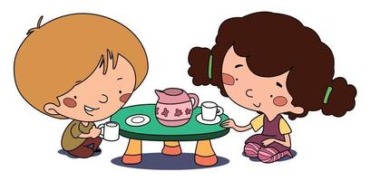 Children playing with tea set vector