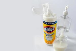 United States - March 20, 2020 Fighting Corona virus with Clorox disinfecting wipes photo