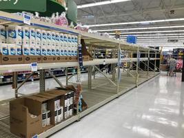 United States, March 2020 - empty toilet paper and paper towel racks in grocery store during COVID-19 photo