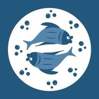 emblema con la imagen de peces con burbujas en tonos azules vector