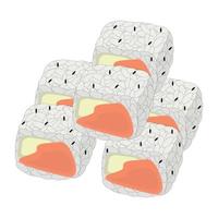 Collection of sushi and rolls with salmon vector