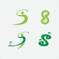 inicial s golf con ilustración de diseño de logotipo de vector de icono de golfista. icono de símbolo de letra s.
