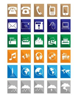 different icons in squares of different colors
