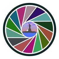 aperture of a camera of different colors with a statue of liberty vector