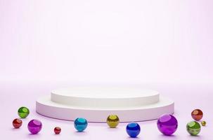 Mock-up Display Product Podium, 3D rendering. Abstract scene background. Cylinder podium on pink background. Product presentation, mock up, show cosmetic product, Podium, stage pedestal or platform photo