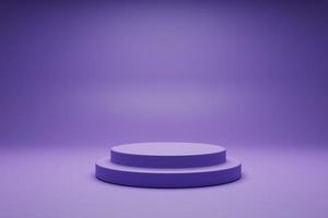 3D rendering purple colour minimal concept double cylinder pedestal or podium for product showcase display on empty background. 3D mockup illustration photo