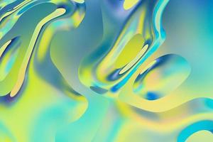 Abstract green, yellow and blue liquid gradient 3d background. Futuristic fluid illustration with water drops photo