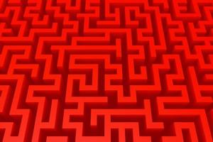 Red three-dimensional maze background illustration. Isometric labyrinth 3d rendering photo