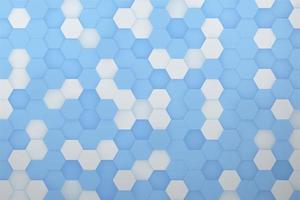 White and blue hexagon shape moving up down randomly. Abstract top view honeycomb 3D illustration rendering photo
