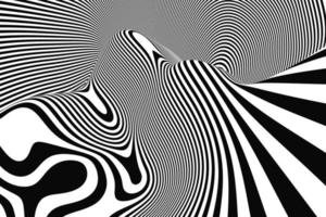 Optical illusion art. Abstract liquid wavy stripes background. Black and white fluidly lines pattern design