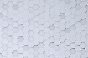 White hexagon shape moving up down randomly. Abstract top view honeycomb 3D illustration rendering photo