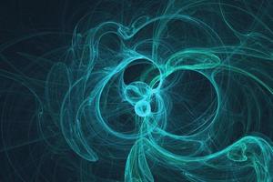 Green neon 3d render illustration in technology and futuristic style. Abstract smoke lines in swirl background