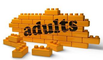 adults word on yellow brick wall photo