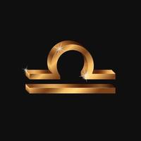 Vector realistic golden Libra sign. 3d Zodiac symbol. Shining gold horoscope sign