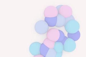 Abstract 3d art background. Violet and pastel floating liquid drops, soap bubbles, metabolites photo