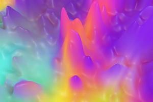 Holographic fluid flow 3d illustration. Abstract rainbow foil boiling liquid wave texture. Colorful soft gradient surface. Ultra purple blurred background photo