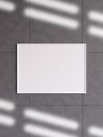 Modern and minimalist horizontal white poster or photo frame mockup on the concrete wall in a room. 3d rendering.