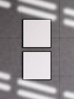 Twin modern and minimalist square black poster or photo frame mockup on the concrete wall in a room. 3d rendering.