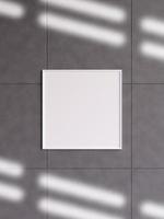 cartel blanco cuadrado moderno y minimalista o maqueta de marco de fotos en la pared de hormigón de una habitación. representación 3d