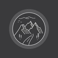 Line art mountain scenery vector hand-painted logo design Logo design template illustration image of mountain scenery and highway looks simple elegant. Mountain landscape retro vintage logo design