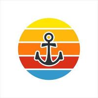 Anchor with sunrise logo design concept vector