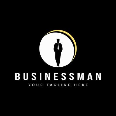 An inspiration for a successful entrepreneur logo design. Young successful businessman silhouette logo design inspiration with circle frame