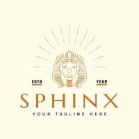 Ancient egyptian sphinx head line art logo design concept. Brand logo inspiration innovating simple line art egyptian sphinx logo vector