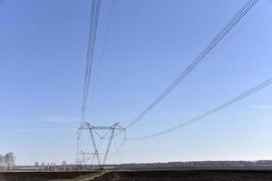 Ultra-high voltage power line in the field in spring in Russia photo