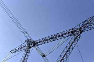 Ultra-high voltage power line in the field in spring in Russia photo