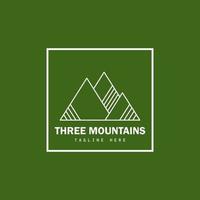 Simple line art three mountains vector logo template with square frame and faded green background