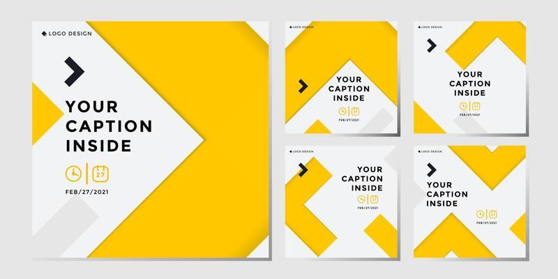 Bundle yellow social media post template, vector eps 10 marketing design geometric shape