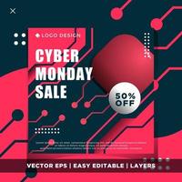 cyber monday sale banner, social media post template circuit motherboard vector