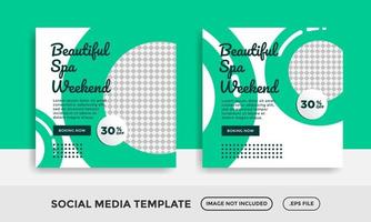 Beauty spa green color banner, social media post template for spa weekend. vector