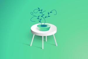 3d table with turquoise green background. Realistic design of the display table component with a flower vase on it vector