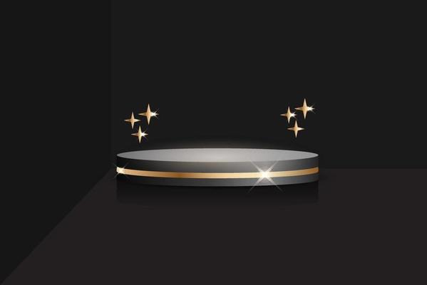 empty black podium or stand product with gold ring. podium product, 3d podium