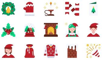 Set of Vector Icons Related to Christmas. Contains such Icons as Mistletoe, Snow Globe, Fireplace, Chimney, Celebration, Mitten and more.