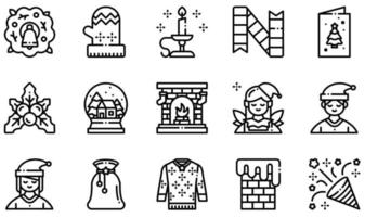 Set of Vector Icons Related to Christmas. Contains such Icons as Mistletoe, Snow Globe, Fireplace, Chimney, Celebration, Mitten and more.