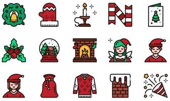 Set of Vector Icons Related to Christmas. Contains such Icons as Mistletoe, Snow Globe, Fireplace, Chimney, Celebration, Mitten and more.